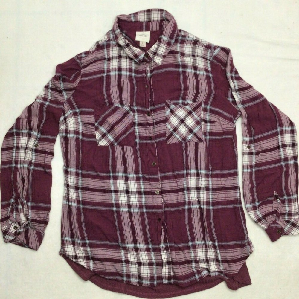 Knox Rose Women's shirt large Red and White Plaid top Size L